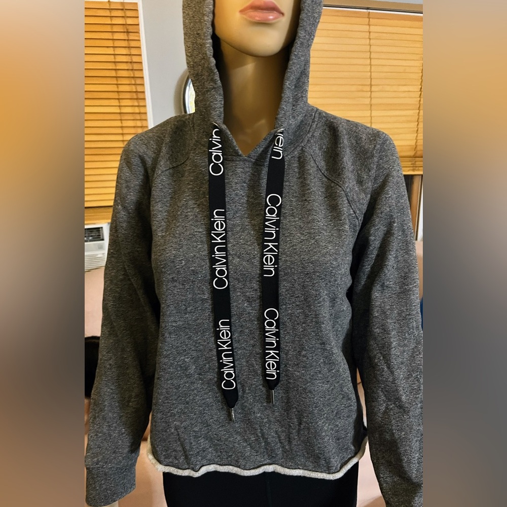 CALVIN KLEIN Womens Gray Pullover Hoodie & sweatpants Cropped Sweatshirt Size Sm